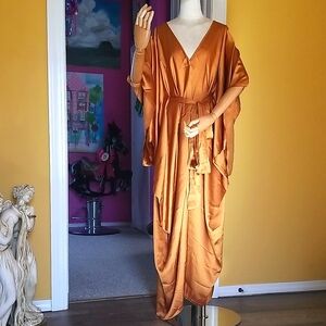 Anthropologie Copper Satin Kimono Dress